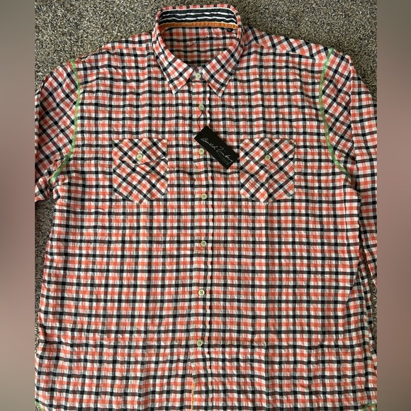 Arnold Zimberg NWT gingham cotton blend button up shirt size XL - Picture 2 of 14